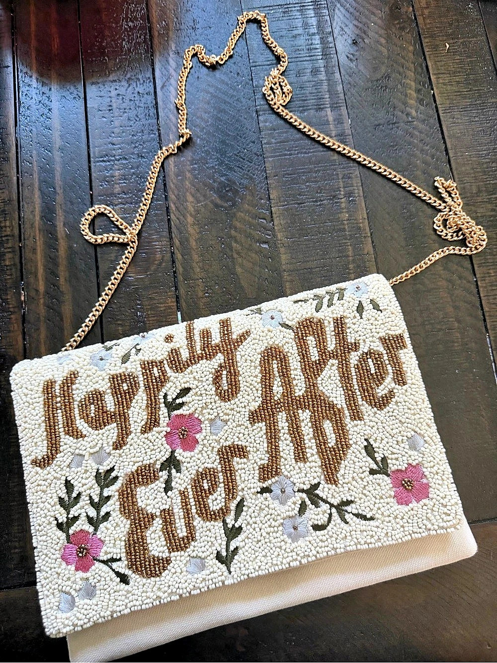 Happily Ever After Beaded Clutch in White & Gold